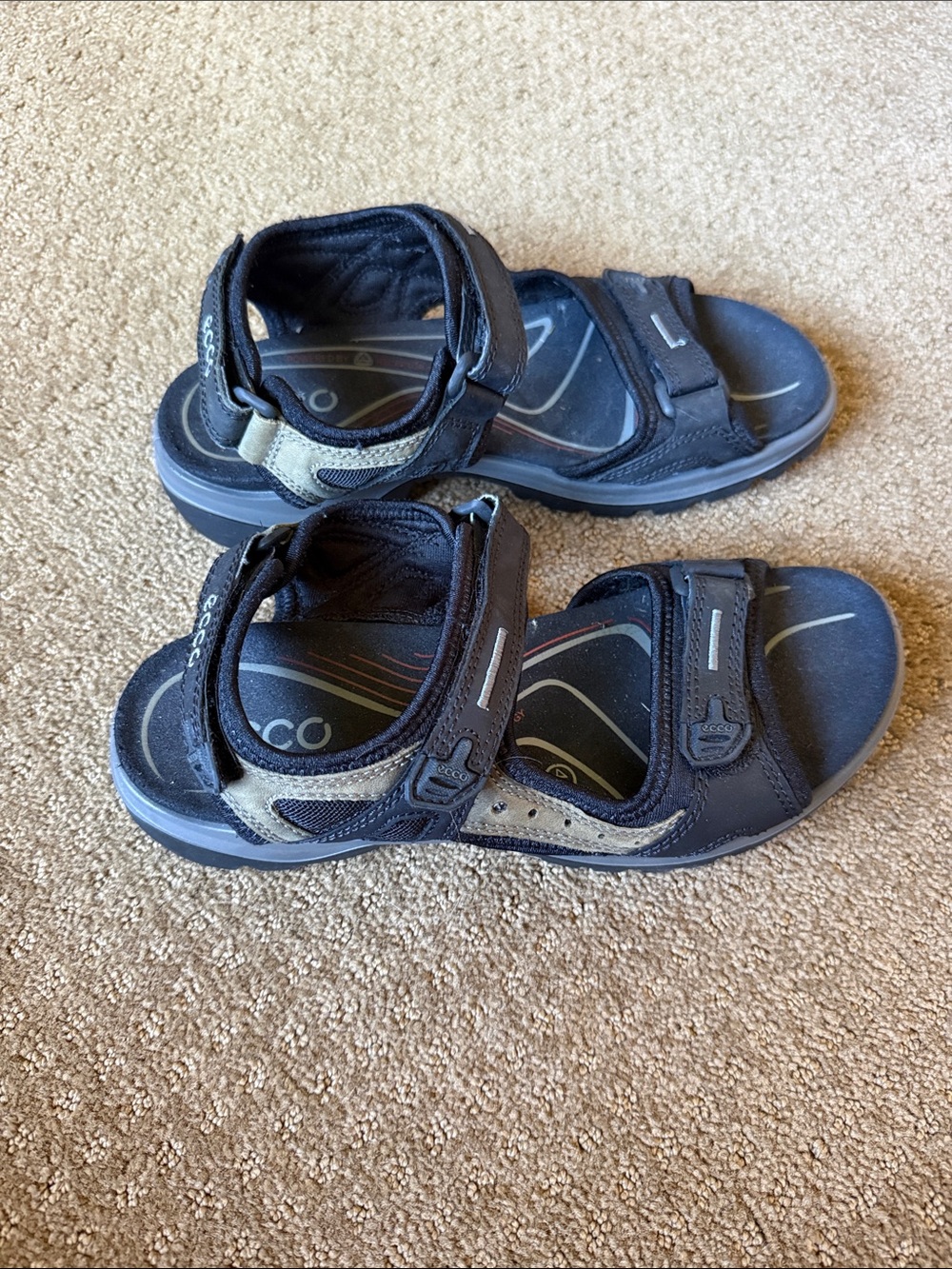 Ecco womans Black and Tan Adjustable Sport Sandals